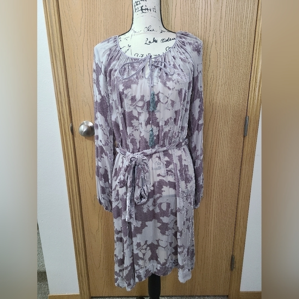 Jade Collection Johnny Was Velvet Burnout Floral Fairycore Tie Tassel Boho Dress